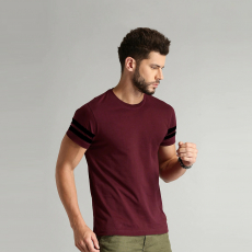 Men Maroon Curl Edge Cotton T-shirt